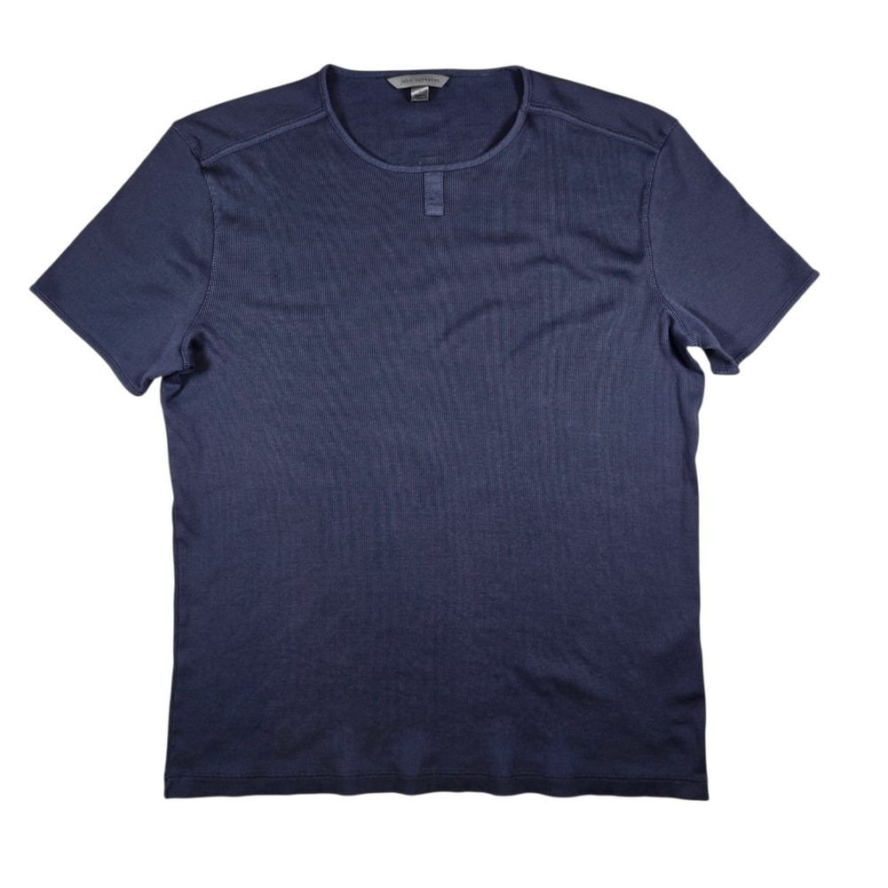 John Varvatos Navy Blue Ribbed 100% Cotton Short Sleeve Crewneck Shirt Men's M